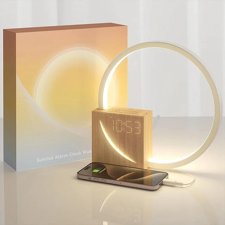 LumiClock LED-Tischleuchte – Holz