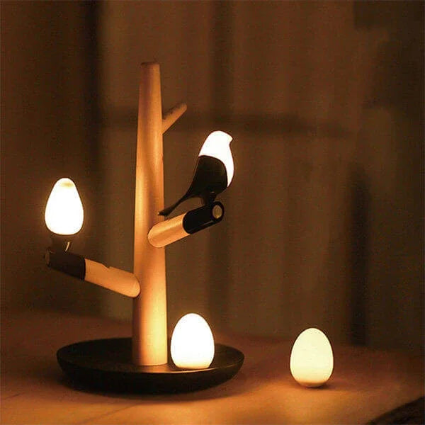 Elster-LED-Tischleuchte – Holz